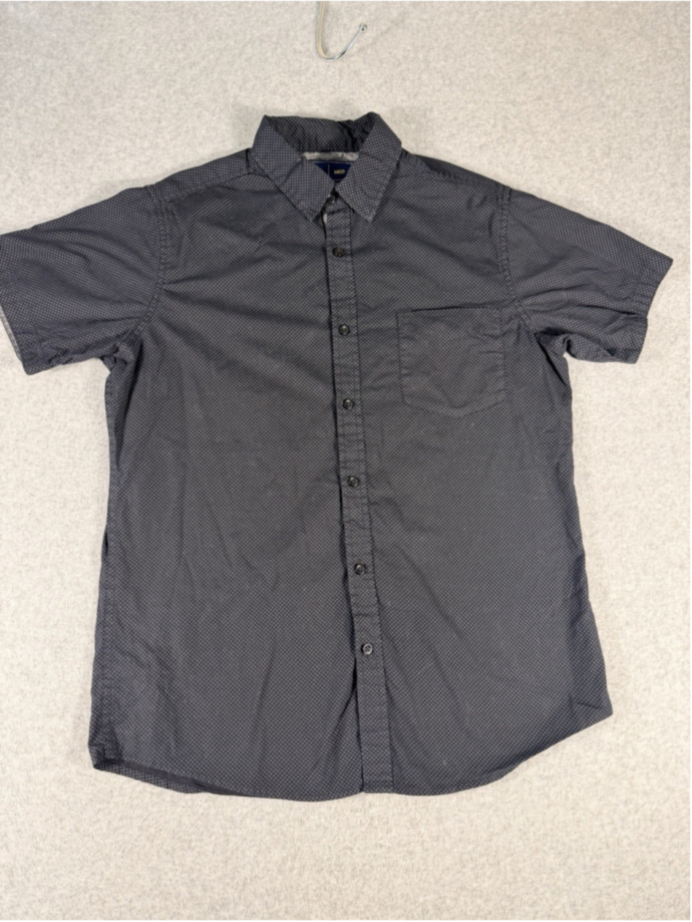 Rugby University Shirt Mens Medium Black Gray Geometric Short Sleeve Button Up